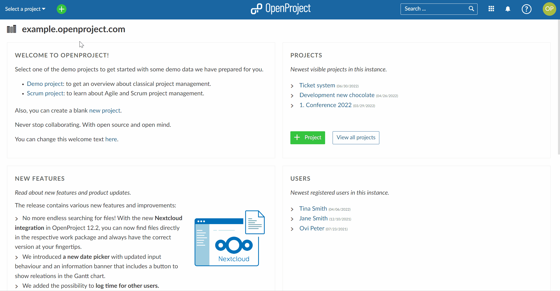Ein GIF, das zeigt, dass ein Klick auf "Alle Projekte anzeigen" die gesamte Projektliste zeigt
