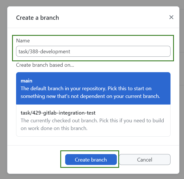 Create a new branch in a Git desktop client