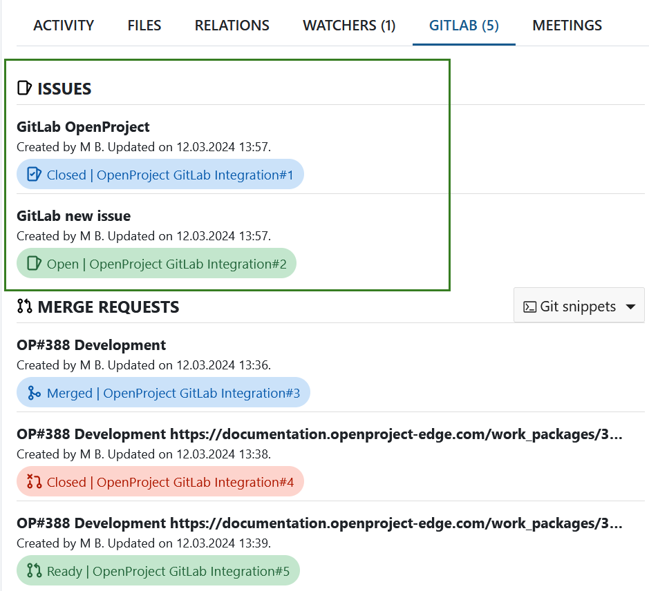 New GitLab issues shown in OpenProject work packages