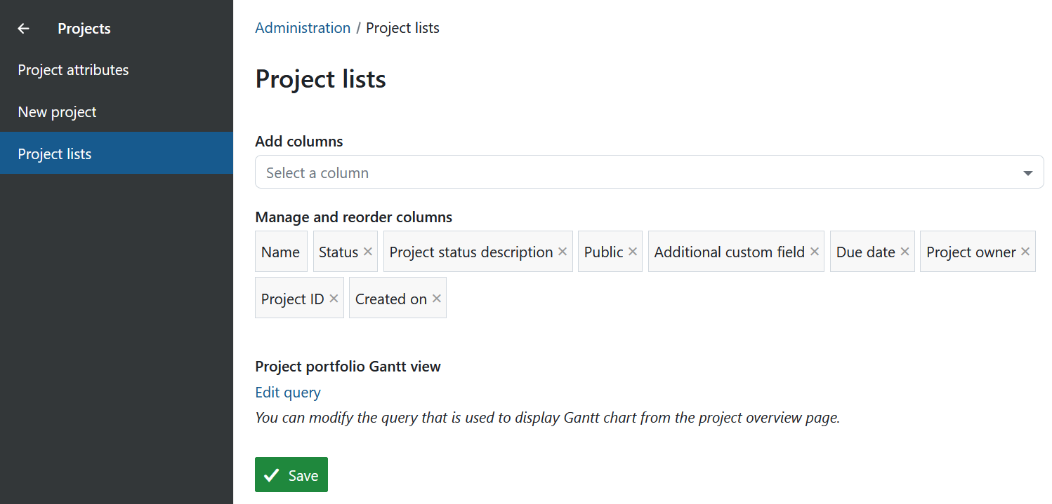 Project lists in OpenProject administration
