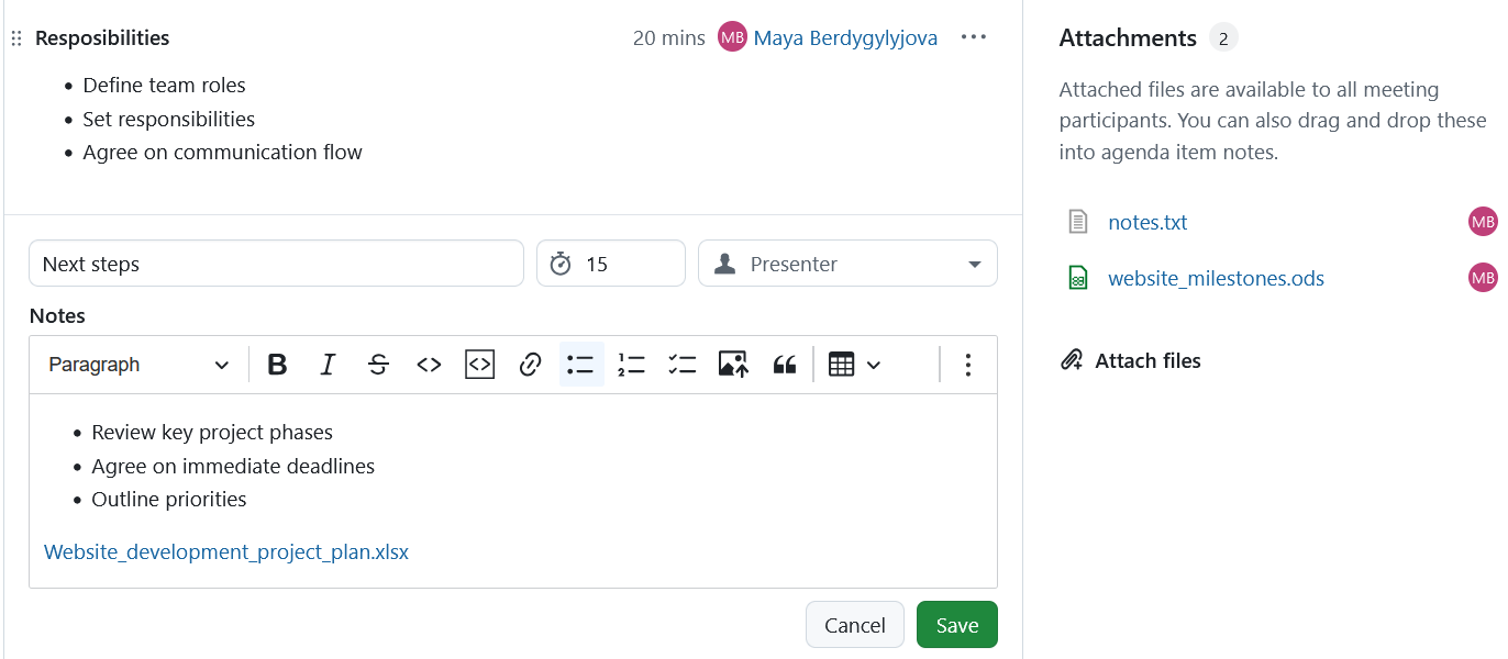 Add attachments directly to OpenProject meetings