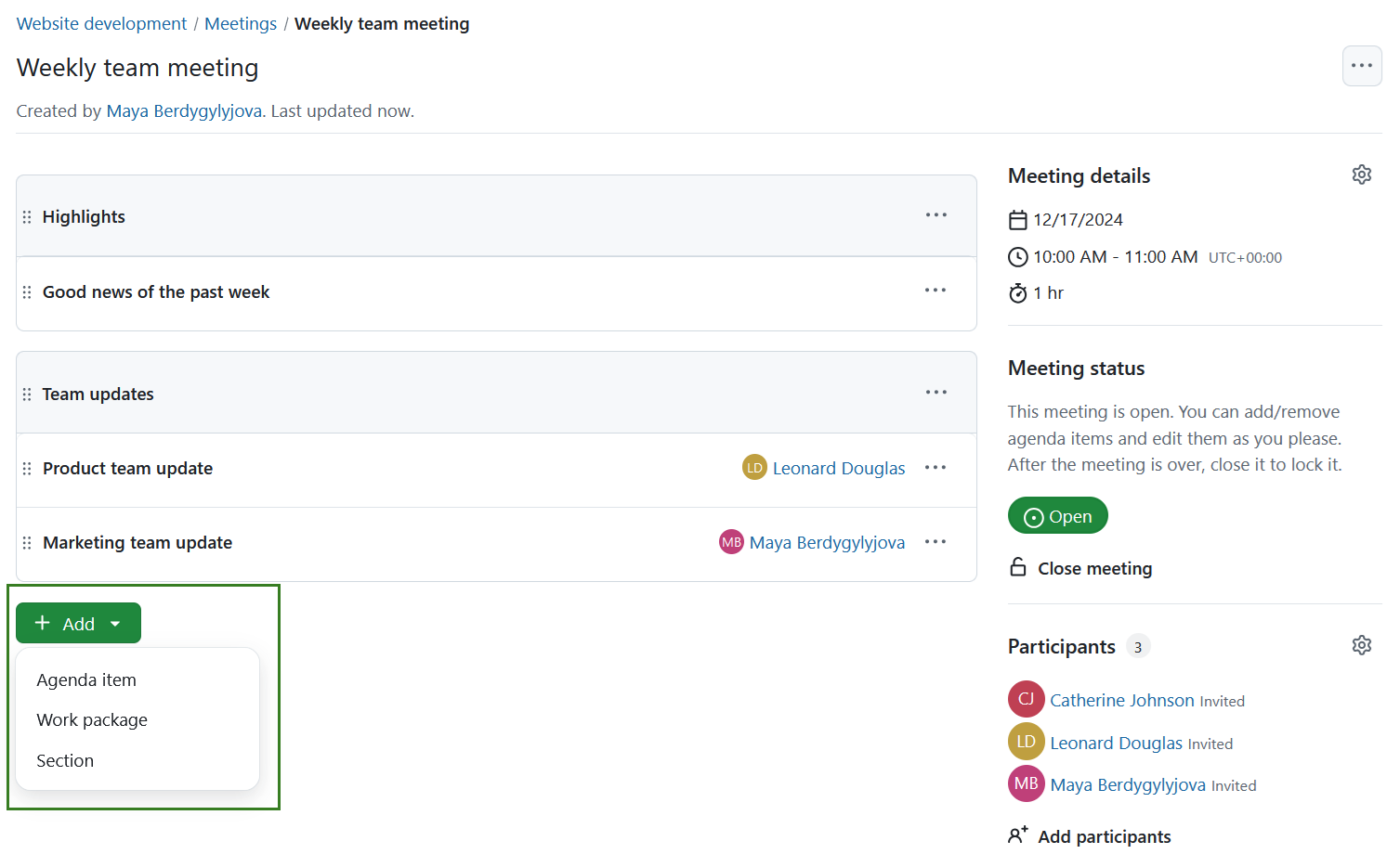 Create structured meeting agendas