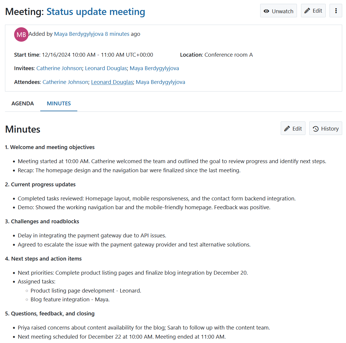 Create minutes in OpenProject meetings