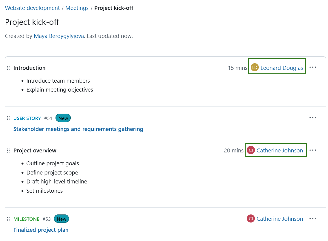 Assign presenters to each agenda item in OpenProject