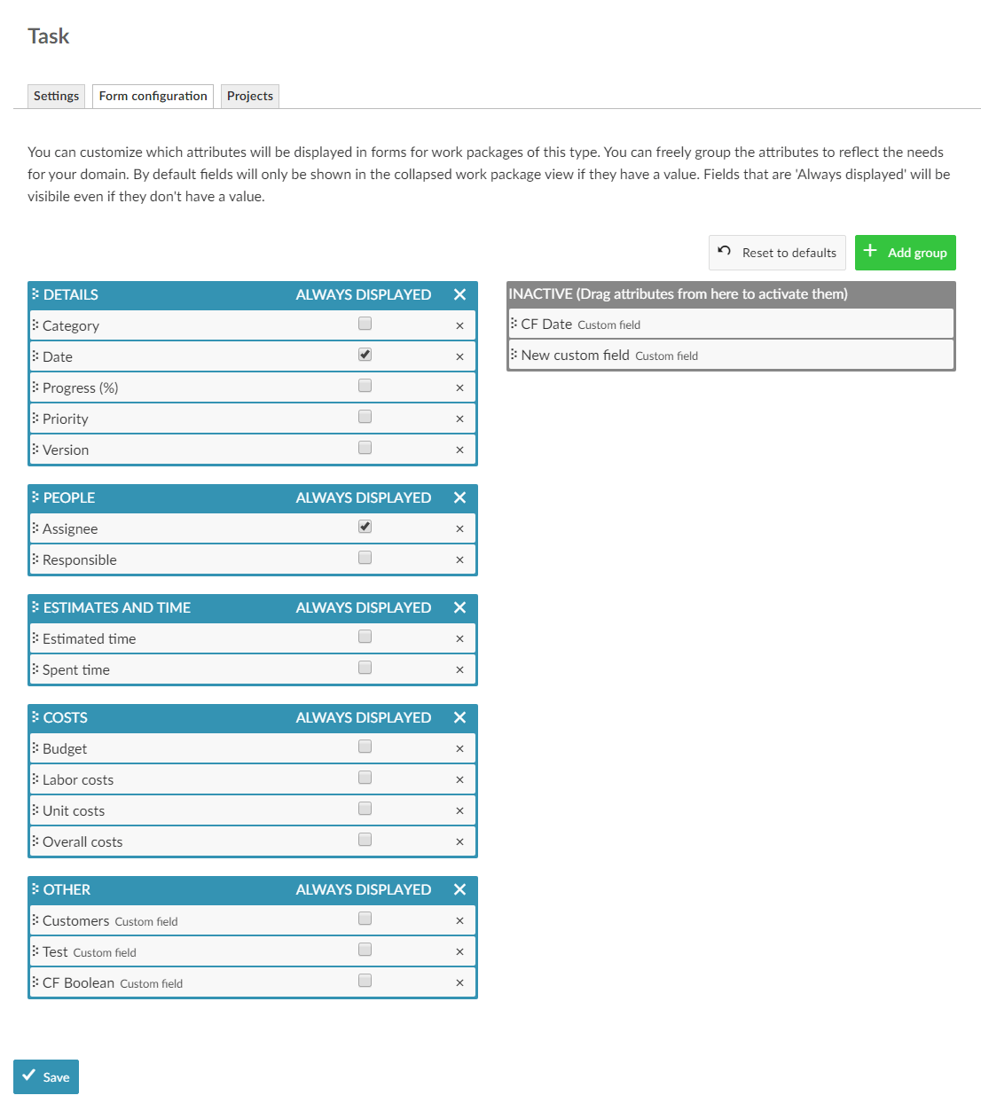 Configuración del formato