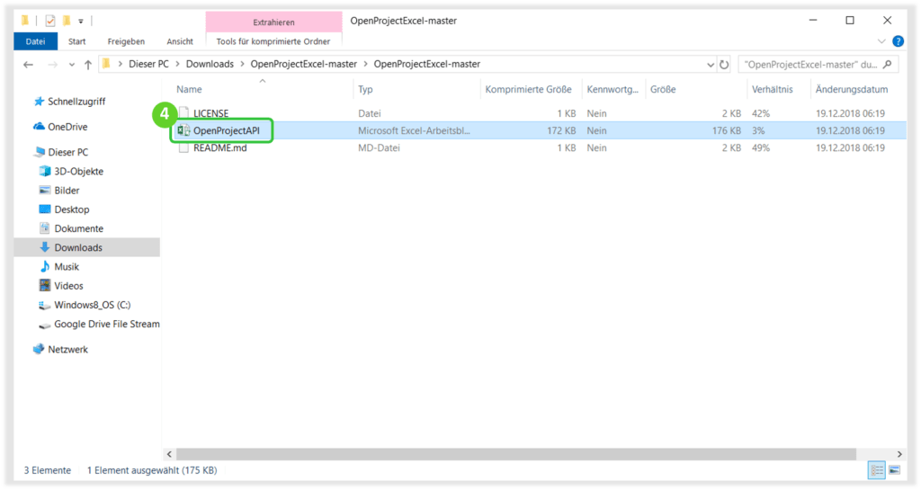 Screenshot: Open Excel document OpenProjectAPI