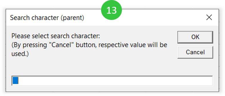 Screenshot: Search characters, column Parent