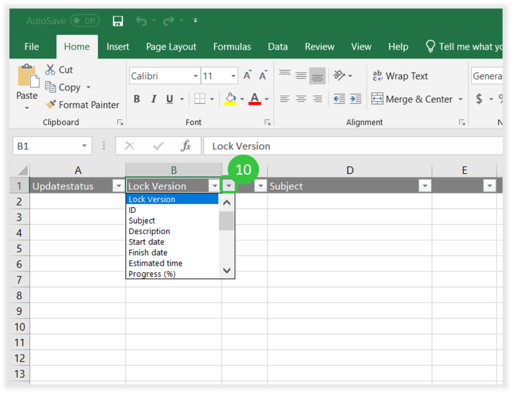 Screenshot: Select the columns in your Excel list