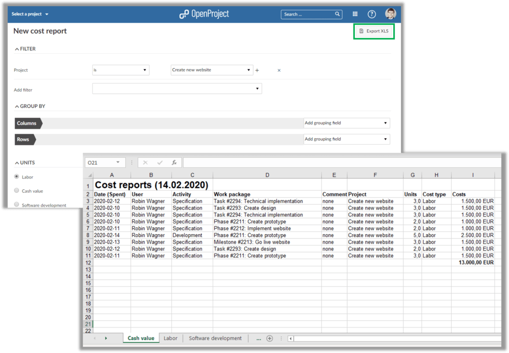 Export cost report to Excel