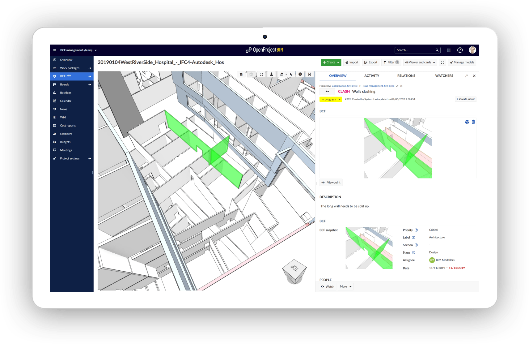 BCF management split screen