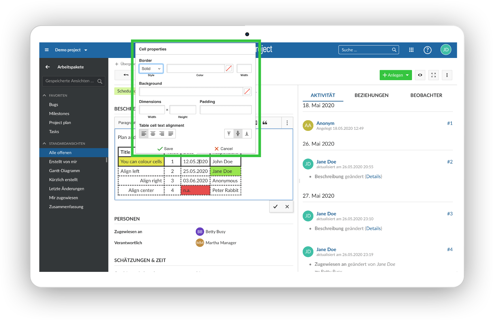 table formatting