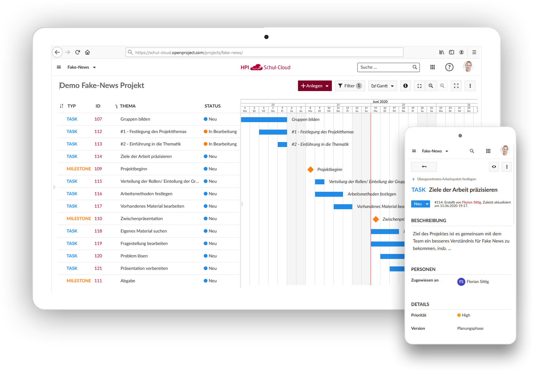 OpenProject project plan