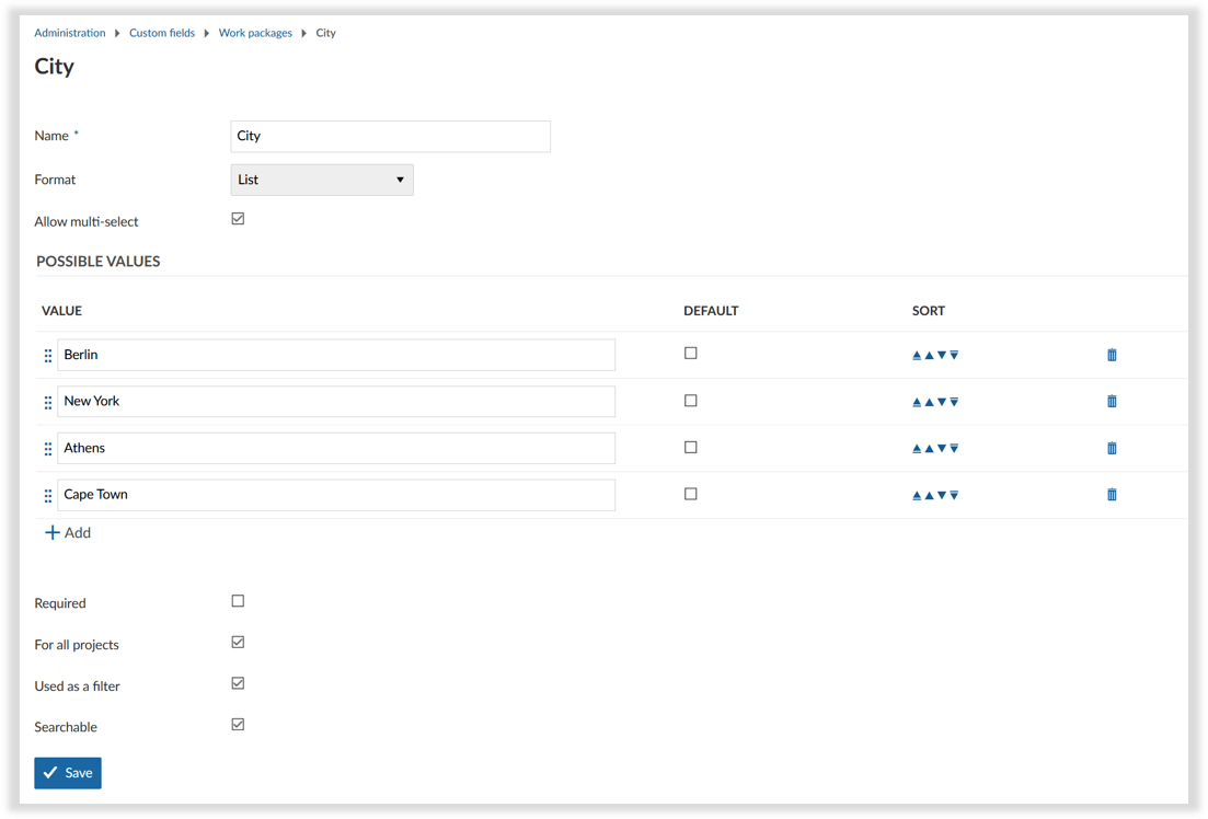 custom field type list