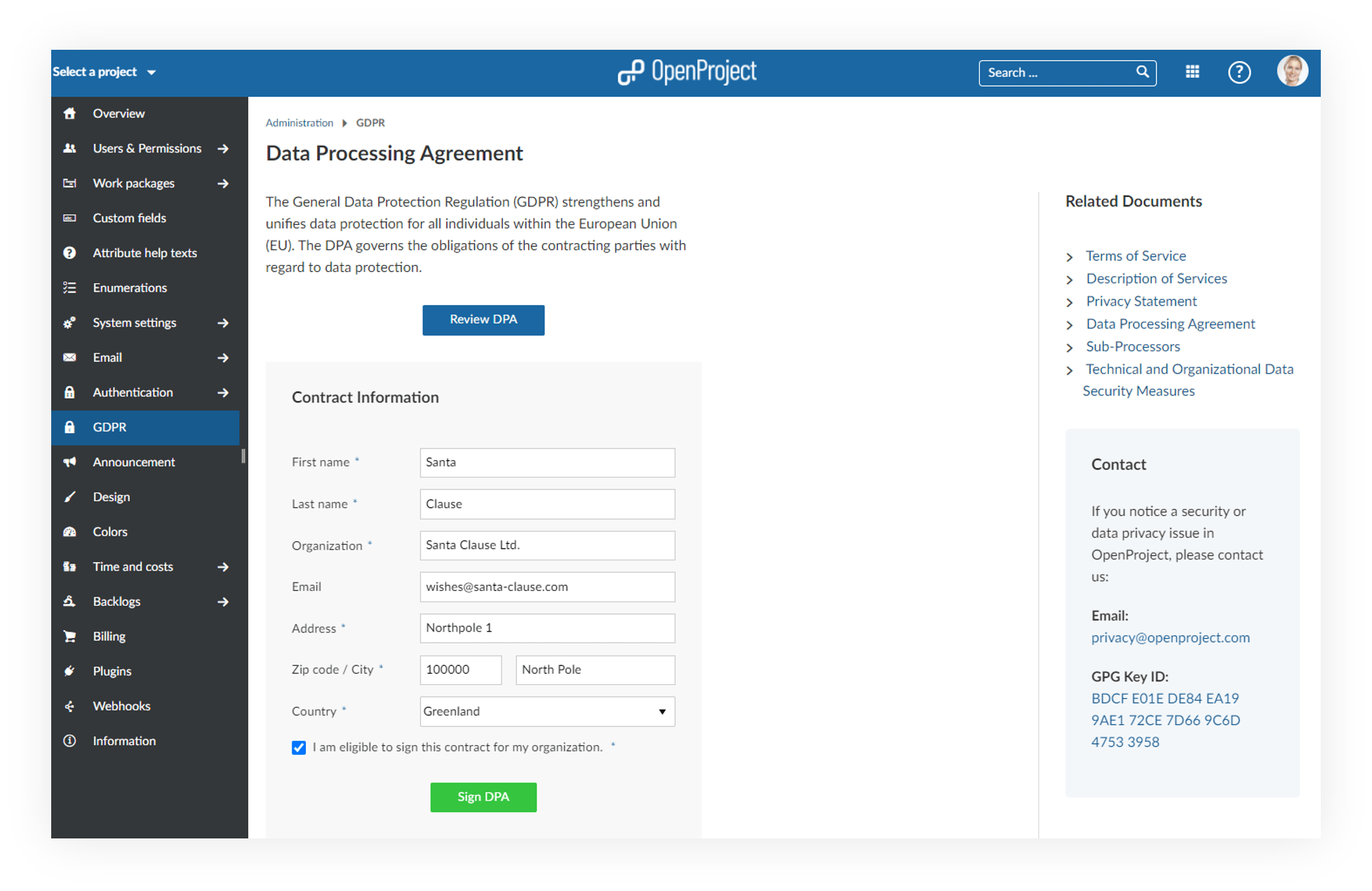 GDPR OpenProject