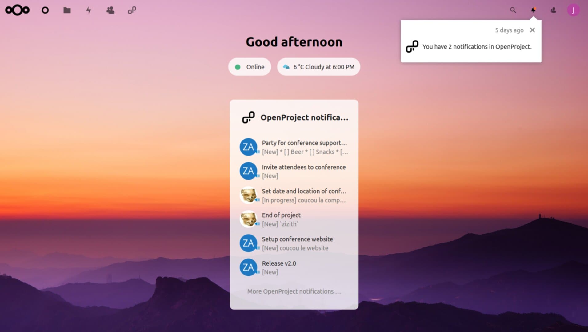 OpenProject Nextcloud notifications