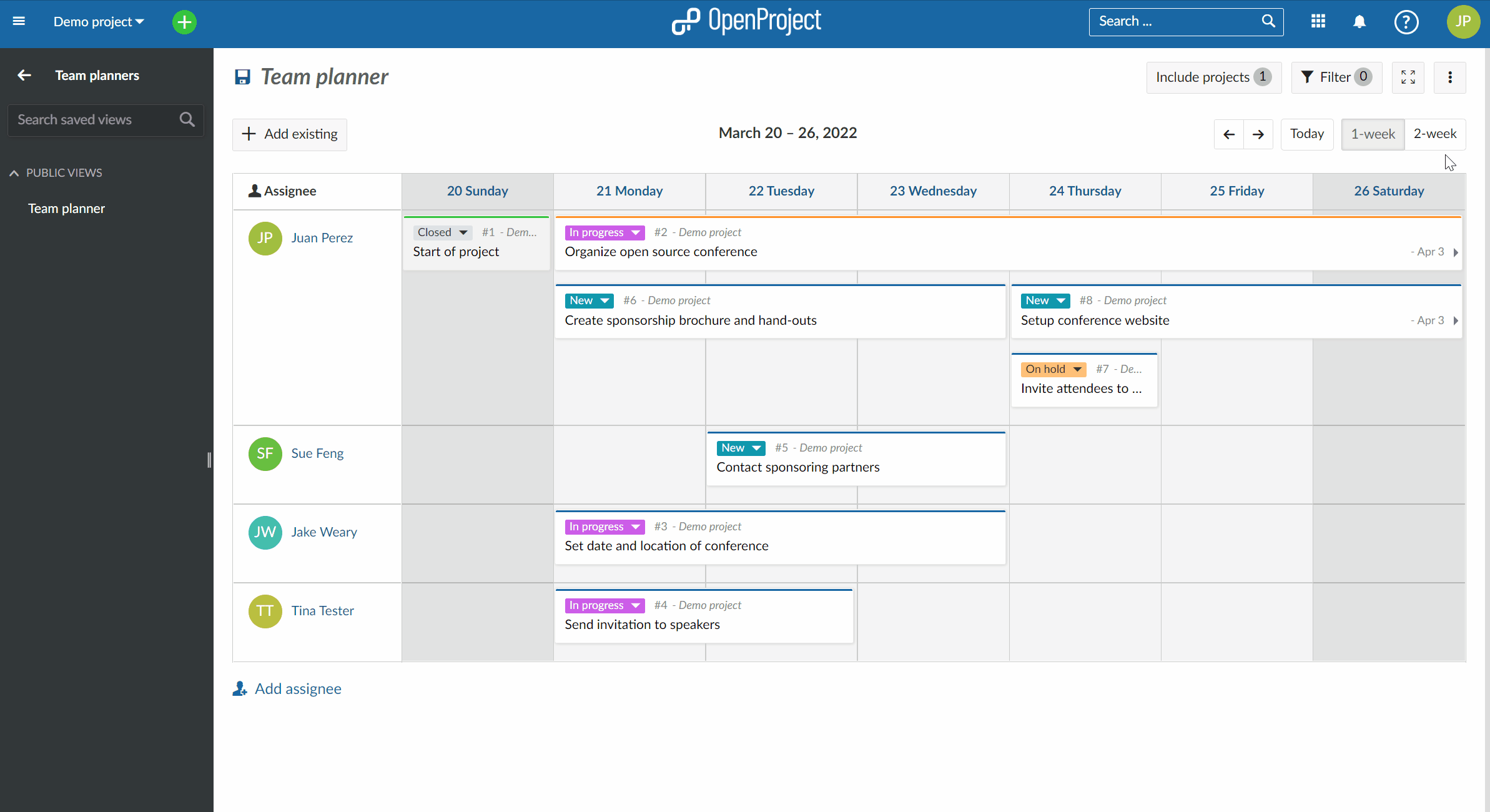 Team planner weekly or bi-weekly view