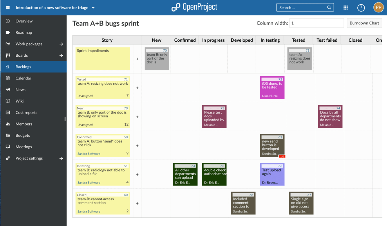 Tablero de tareas de OpenProject