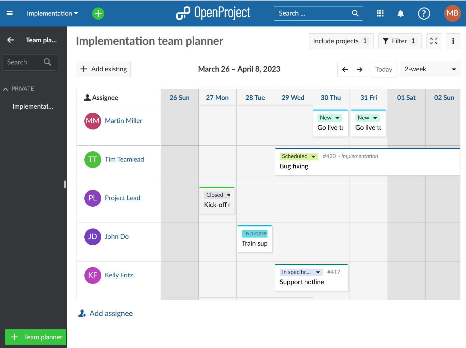 Planificador de equipos de OpenProject