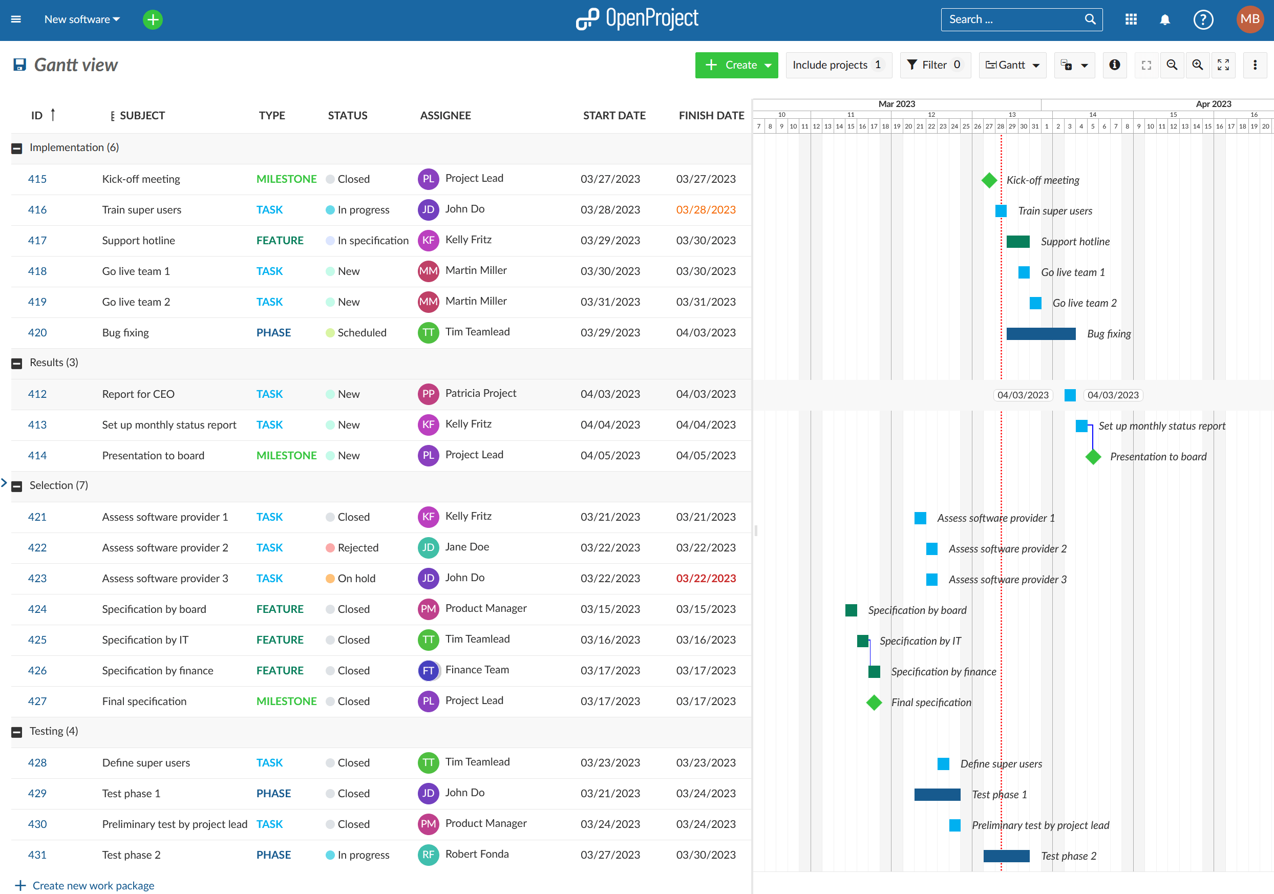 Conception du diagramme de Gantt sur OpenProject