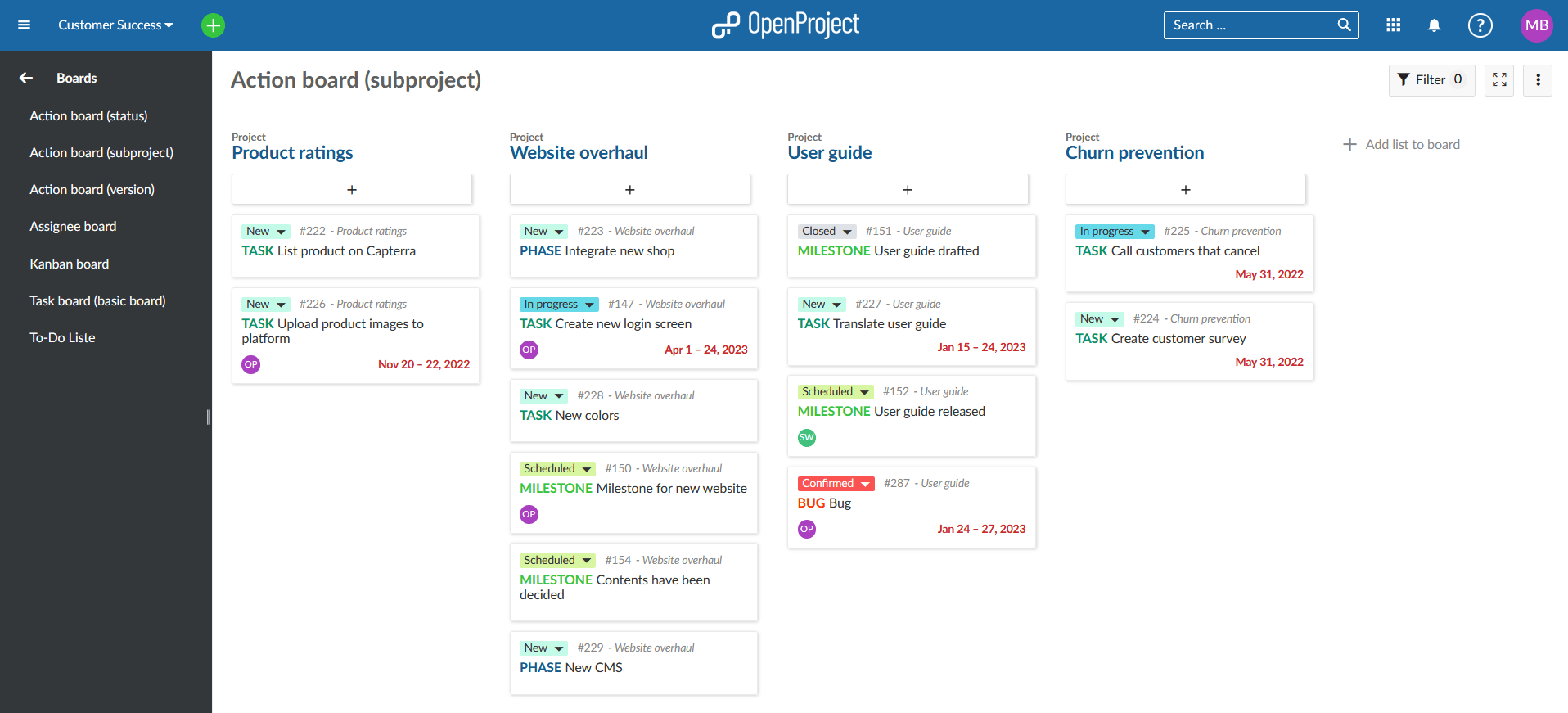 OpenProject board view