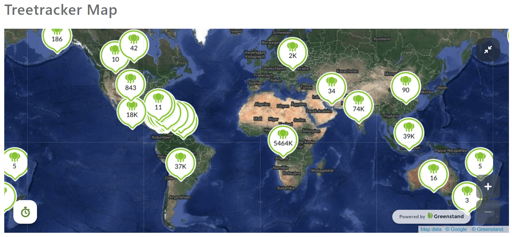 Screenshot Treetracker Map Greenstand