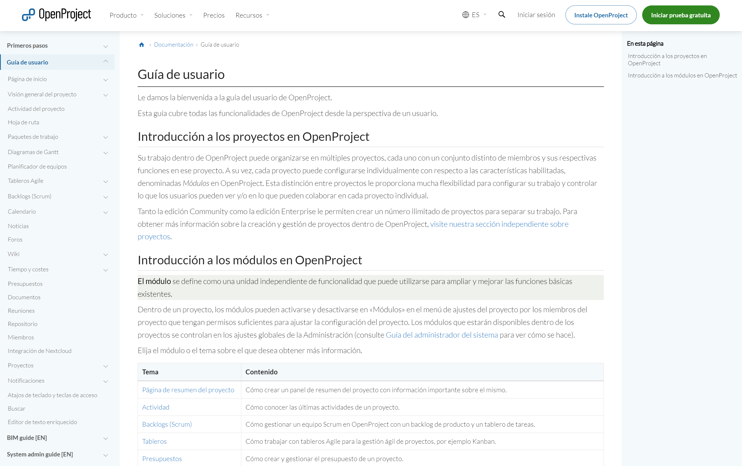 Screenshot OpenProject Nutzungshandbuch