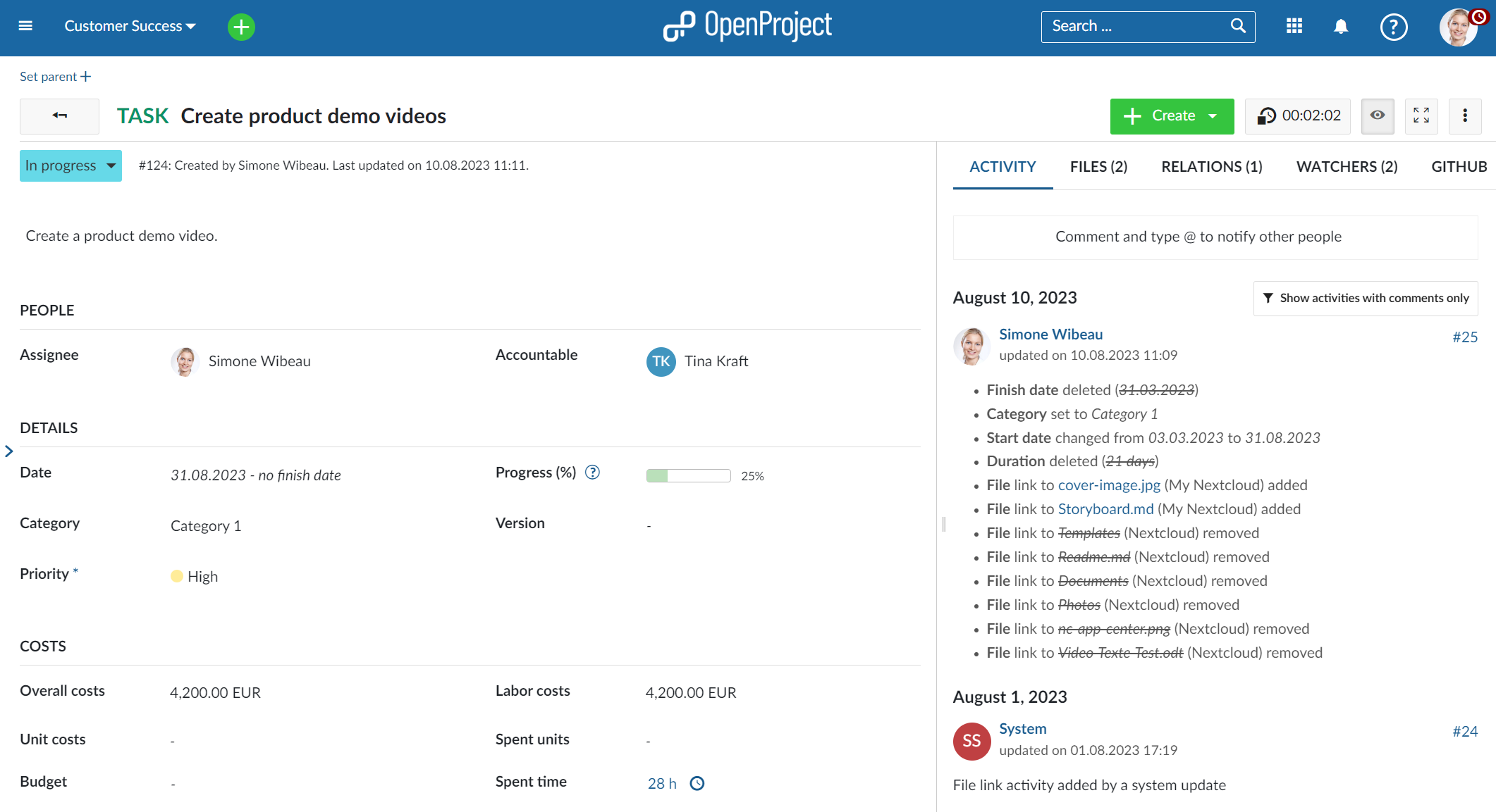 Example of PDF Export of work plan in OpenProject