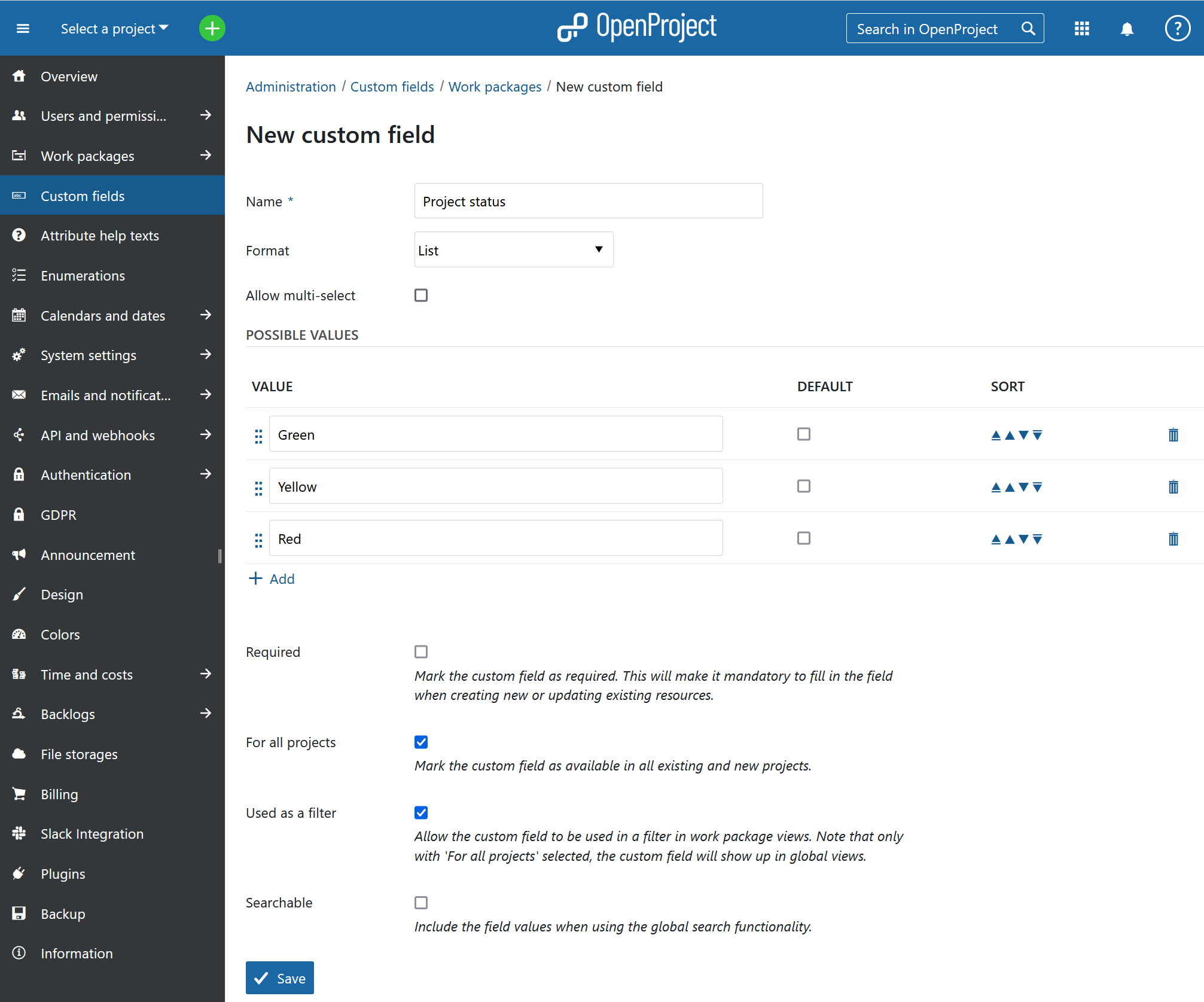 Create a custom field