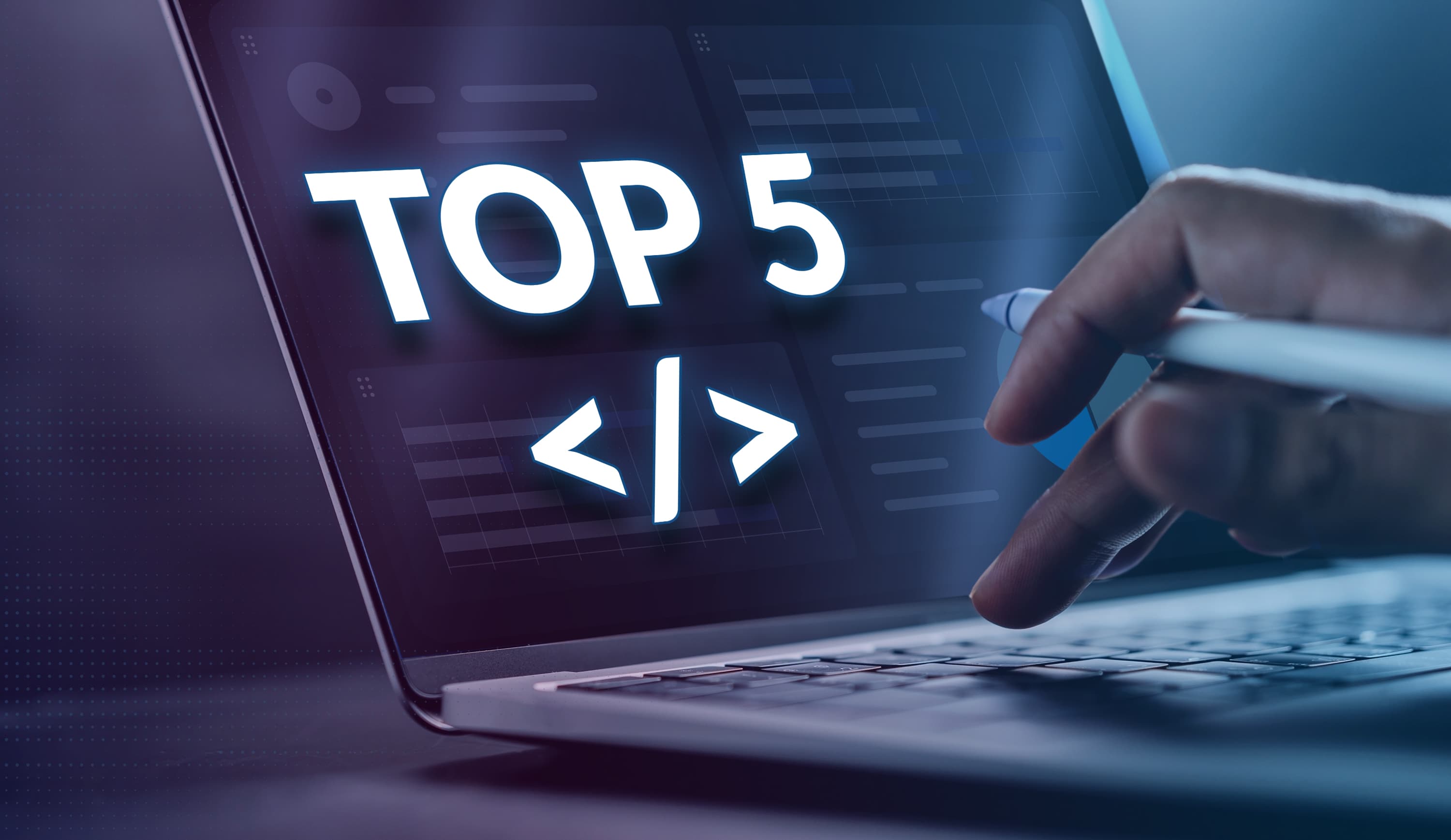 Laptop mit Open Source Code und Top 5