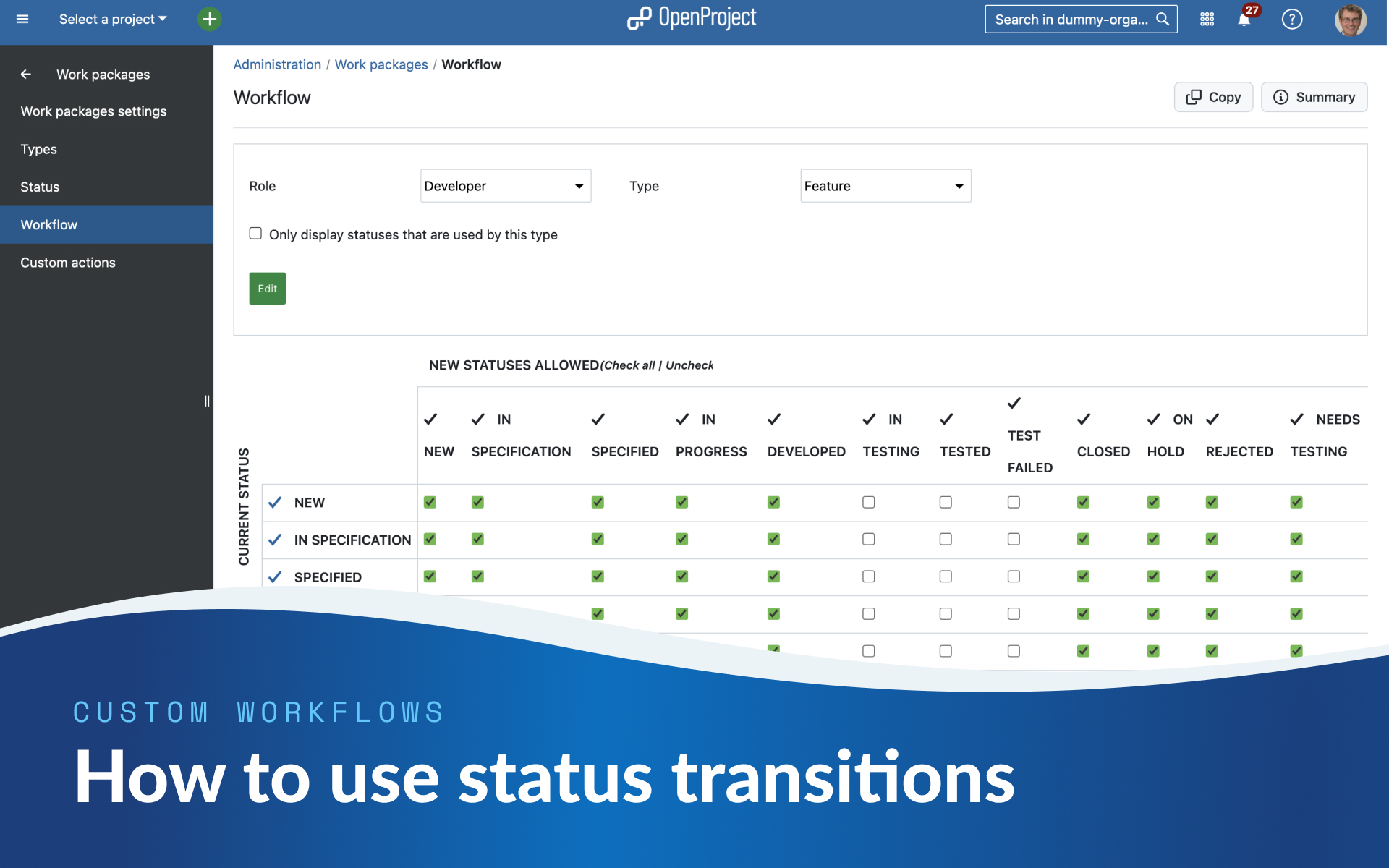 Comment utiliser les transitions de statut pour les flux de travail personnalisés ?