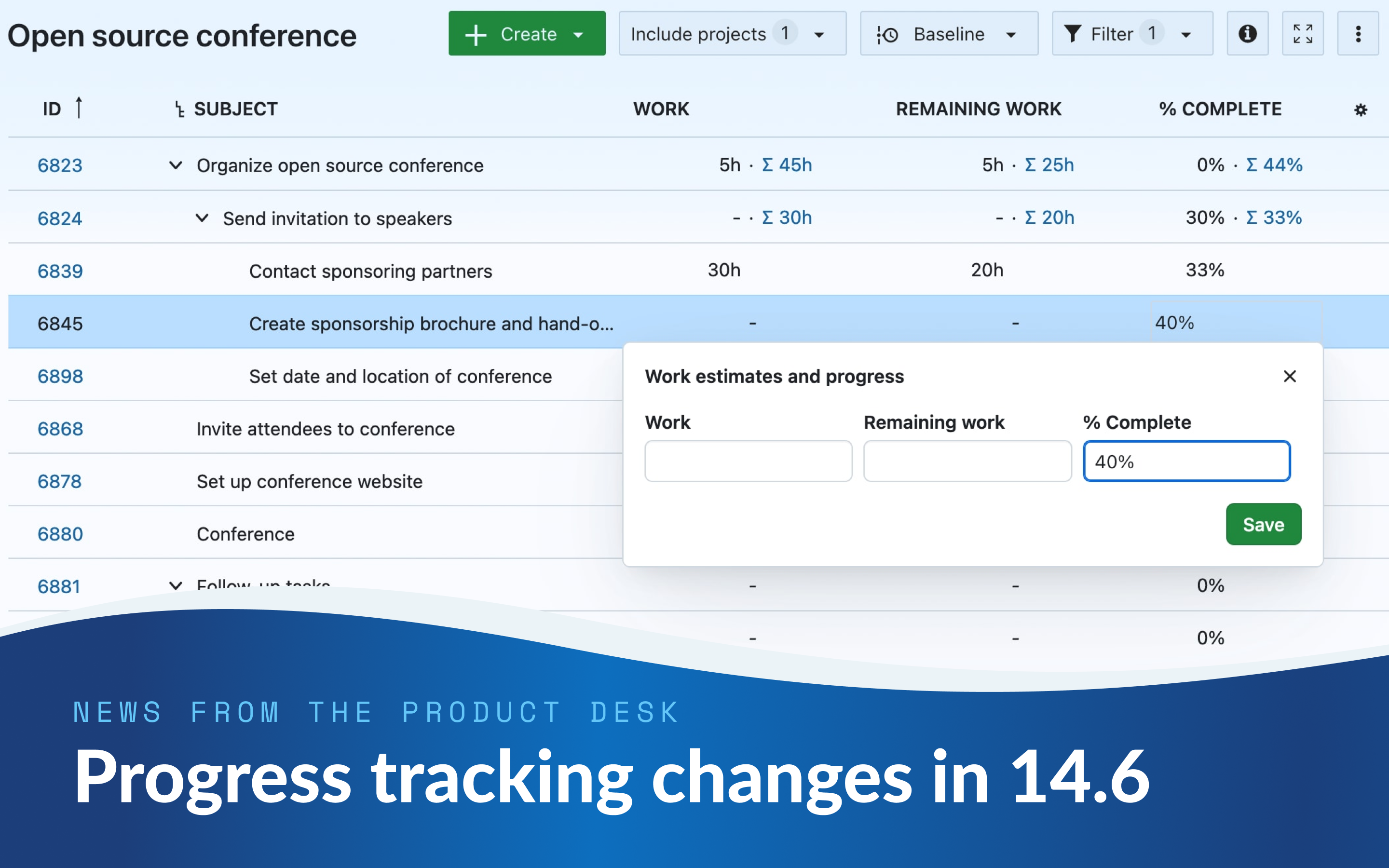 Progress reporting settings in OpenProject administration