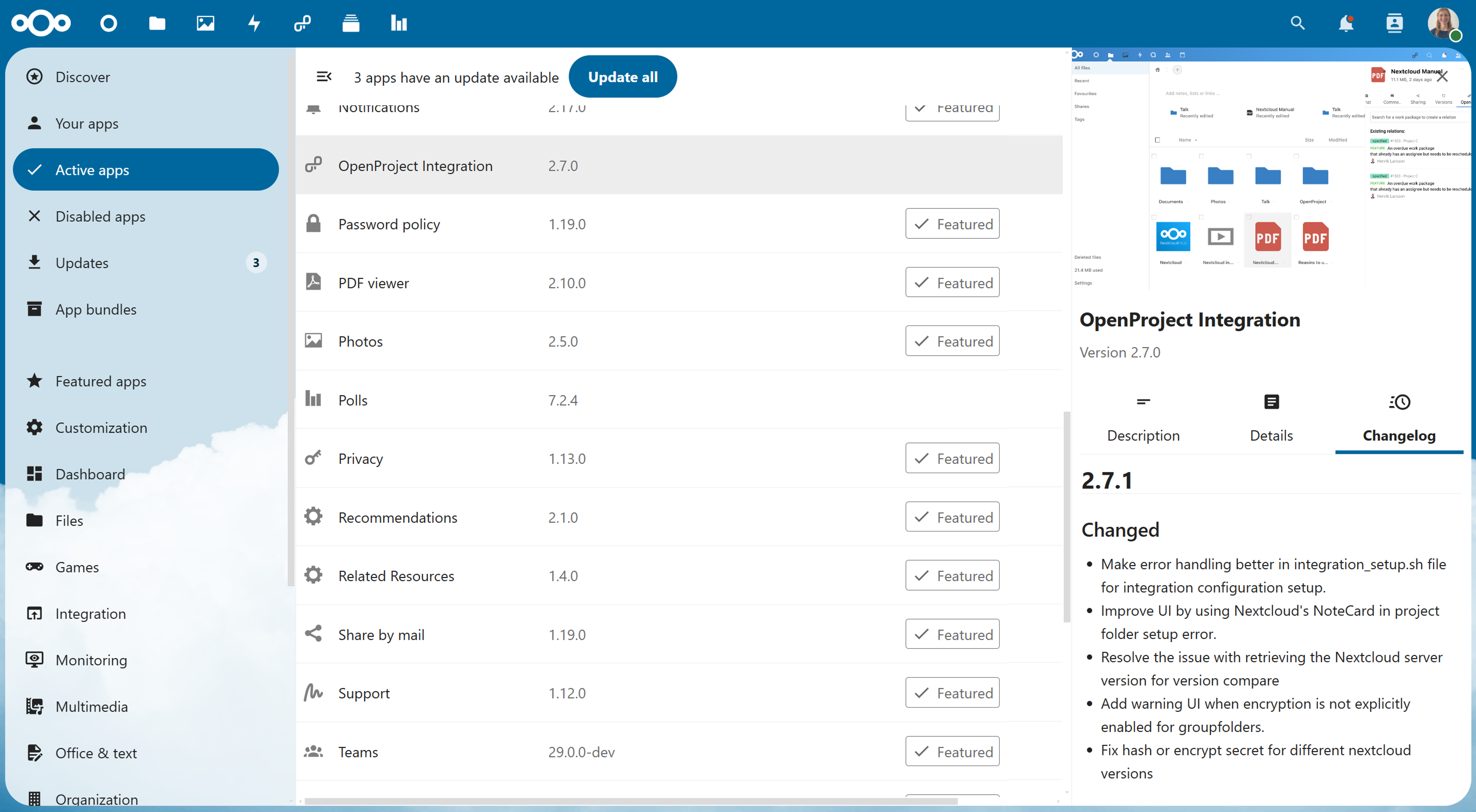 OpenProject integration app for Nextcloud released in version 2.7.1