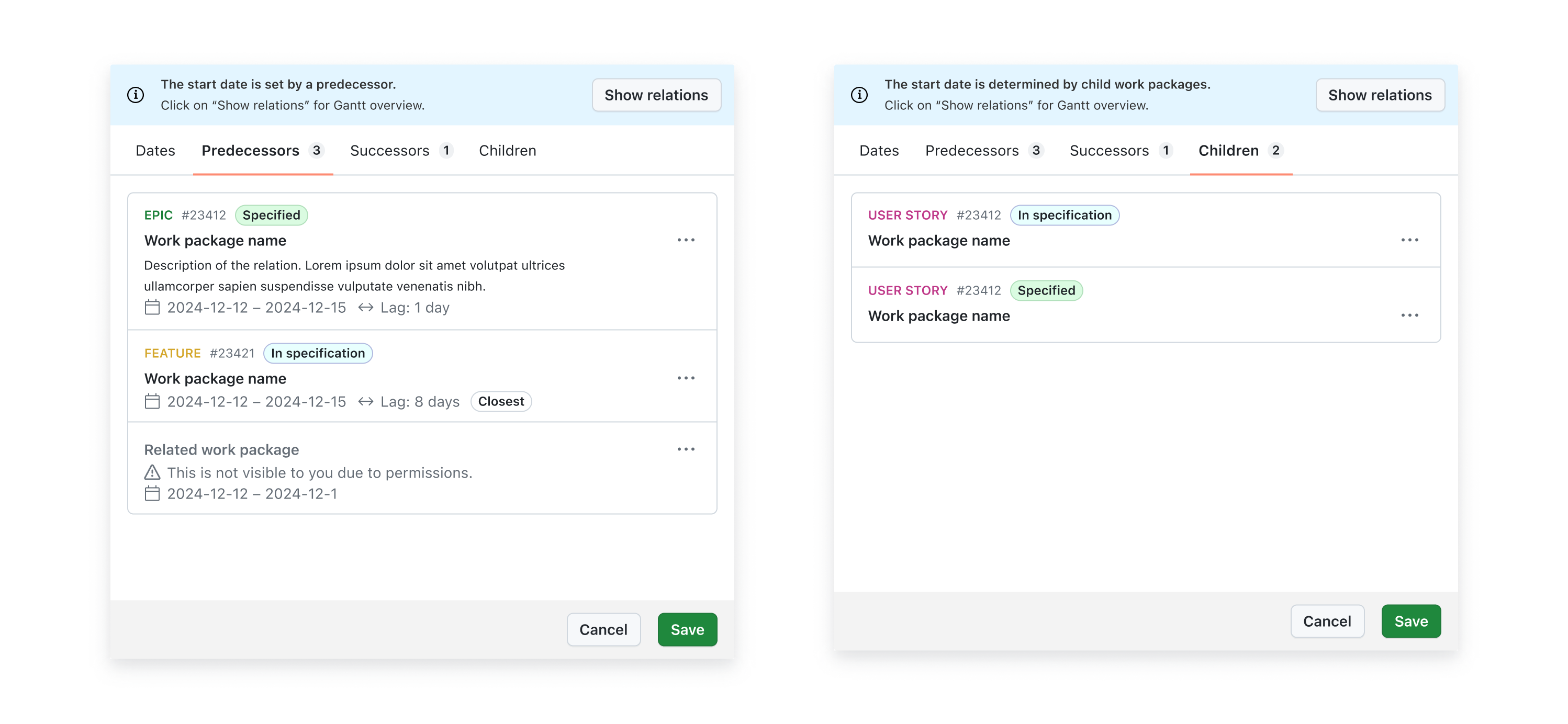 New tabs in the date picker show existing relations