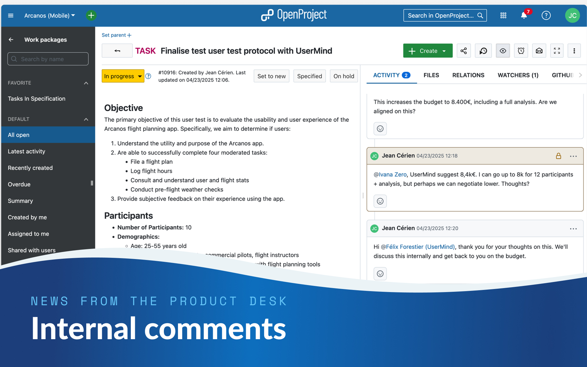 News from the Product Desk: Internal comments News from the Product Desk: Internal comments