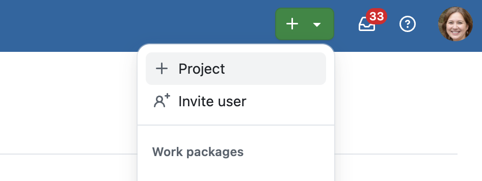 botón más en la cabecera para añadir un nuevo proyecto