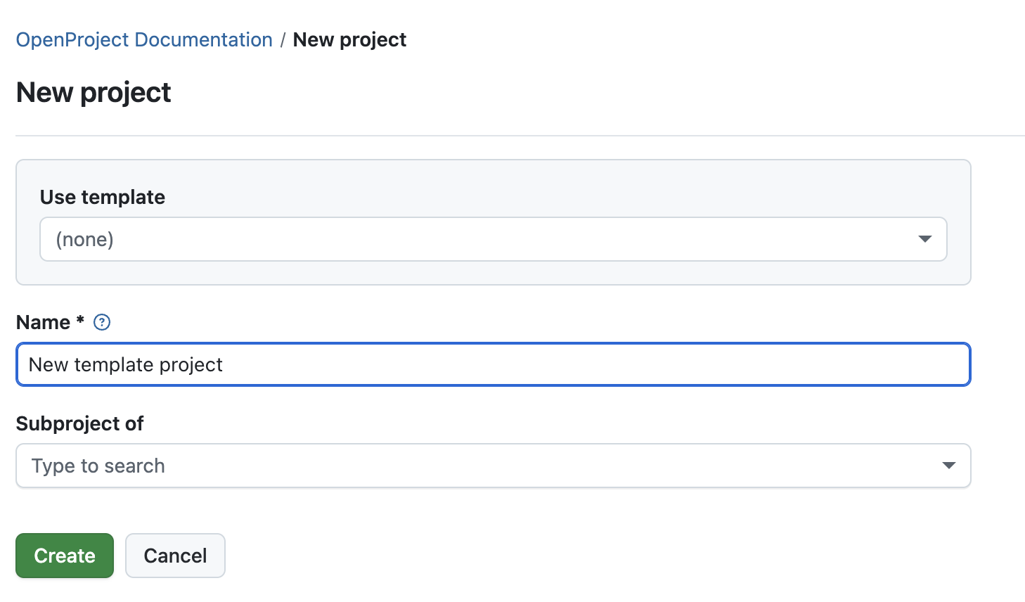 formulario para rellenar con el nombre del proyecto