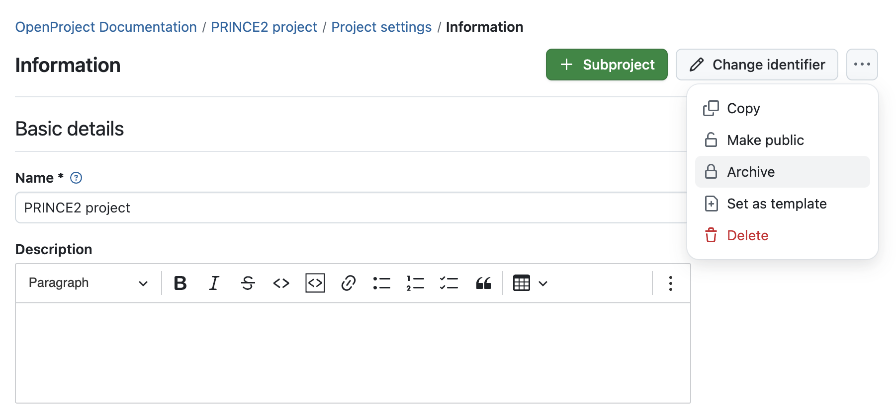 Follow the PRINCE2 process with OpenProject: Close a project by archiving it
