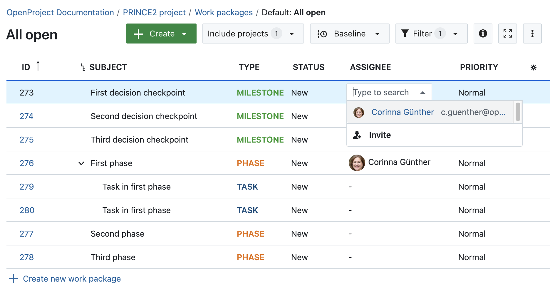 Follow the PRINCE2 process with OpenProject: Control a stage by assigning work