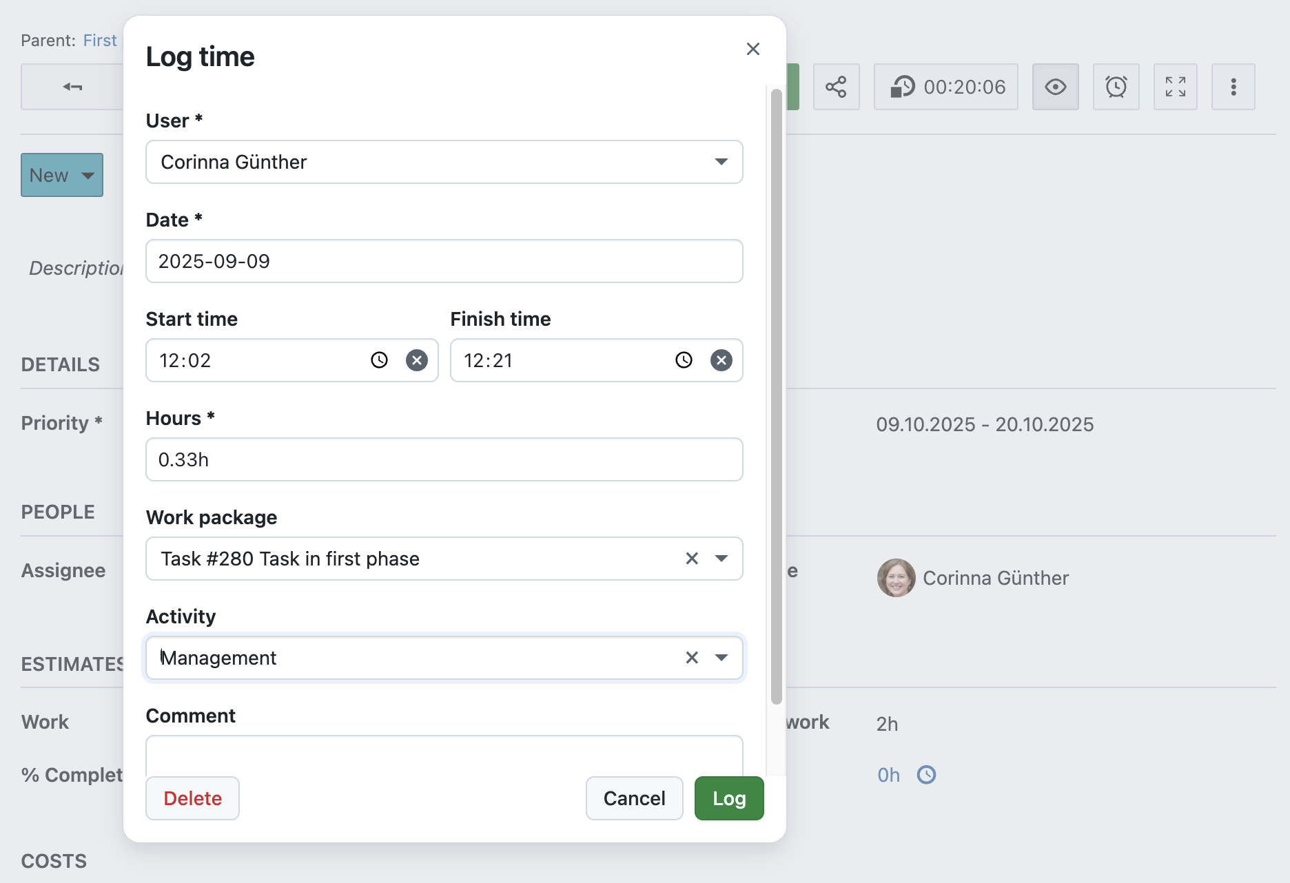 Follow the PRINCE2 process with OpenProject: Manage product delivery by tracking time on a work package