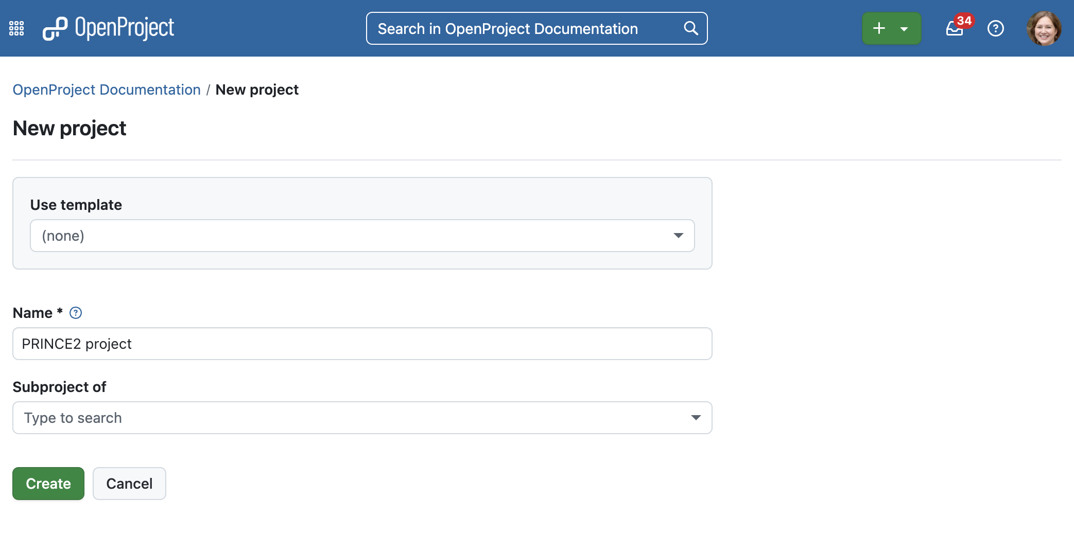 Follow the PRINCE2 process with OpenProjects: Start up a project by creating a new one