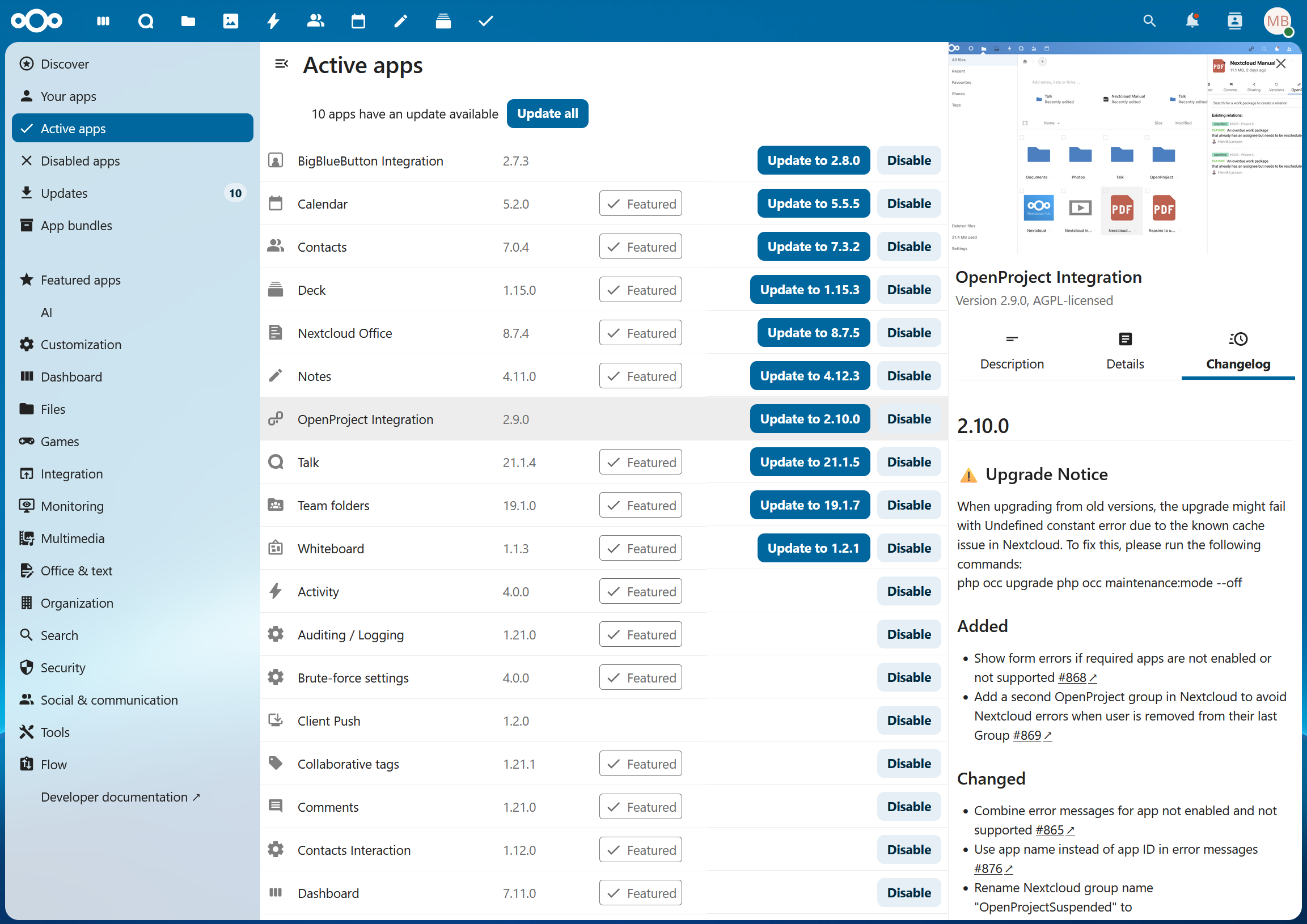 OpenProject integration app for Nextcloud released in version 2.10.0 OpenProject integration app for Nextcloud released in version 2.10.0