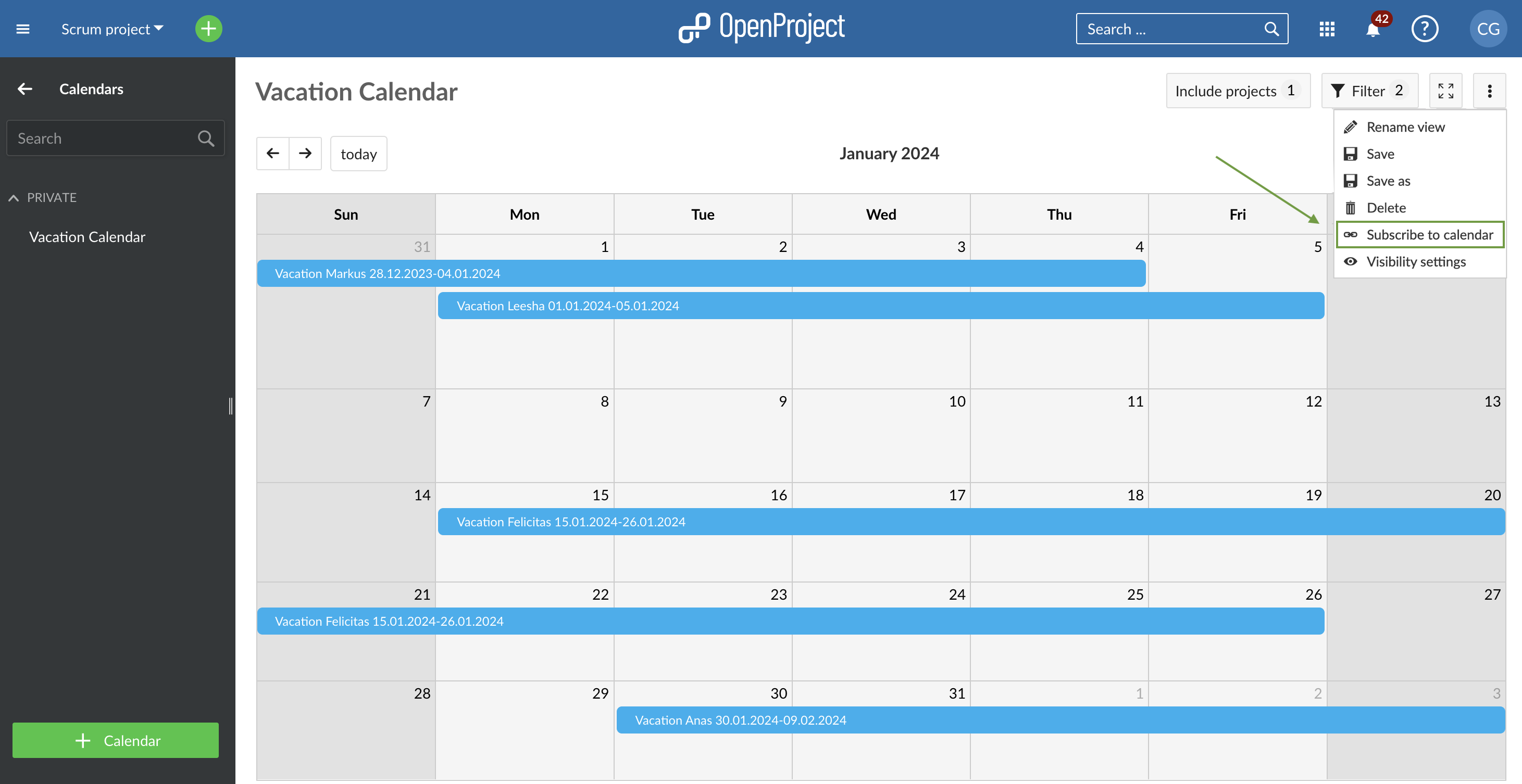 News from the product desk Calendar subscriptions