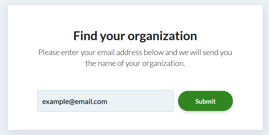 “Find your organization” form on OpenProject sign in page