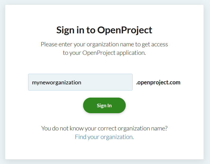 Enter the name of your test cloud instance on OpeProject sign in page