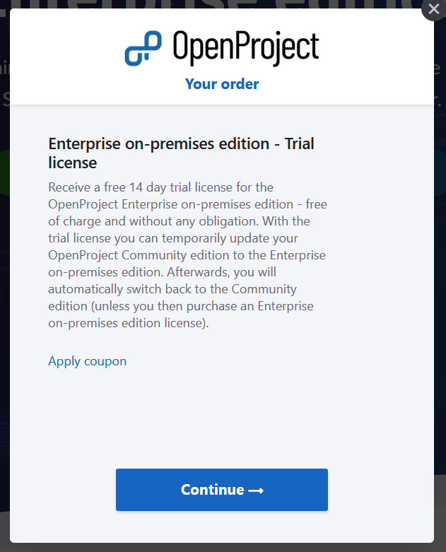 Enterprise on-premises edition free trial via OpenProject website