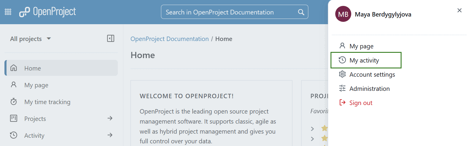 Navigate to My Activity Page