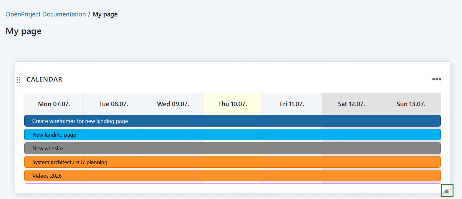 Change widget size in OpenProject My page