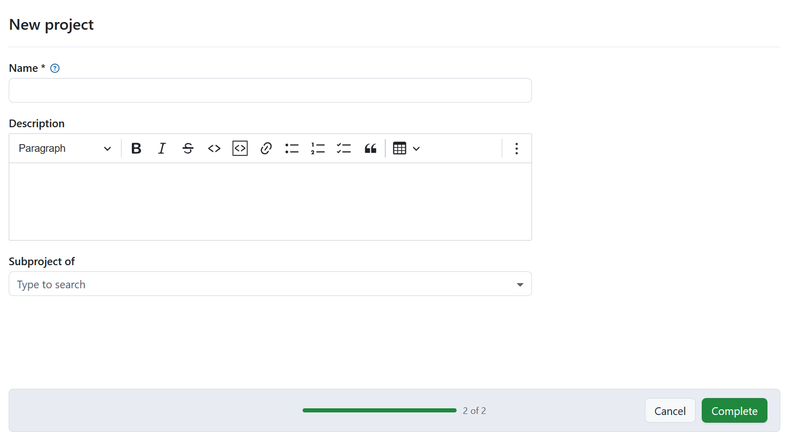 Name and create a new project in OpenProject