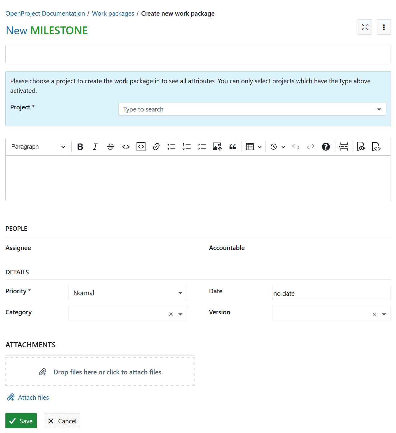 Create and name a new work package in OpenProject