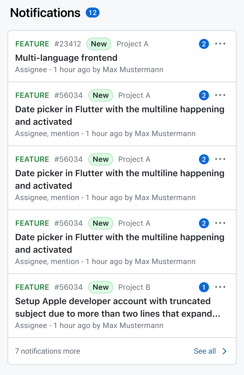 Home dashboard notifications widget in the OpenProject mobile app